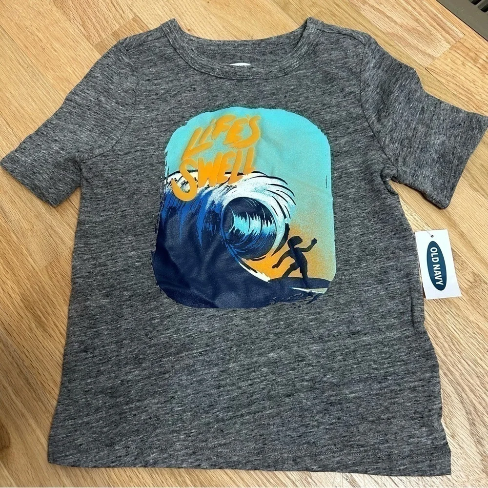Old Navy Life’s Swell Ocean Surfing T-shirt 3T NWT Gray Toddler Boys